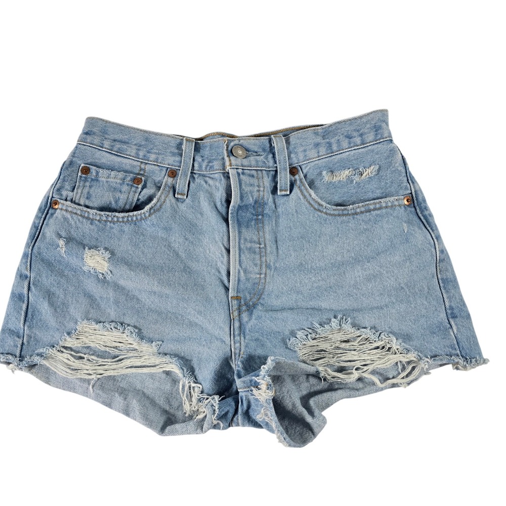 Levis 501 Womens Distressed Light Wash Denim Cut Off Shorts W28 High Rise 12120